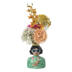 Vaas vrouw met bloemen - groen - 24.5x16.3x11.3 cm