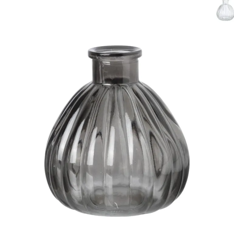 Vaasje ribbel glas - diverse kleuren - ø9x9 cm