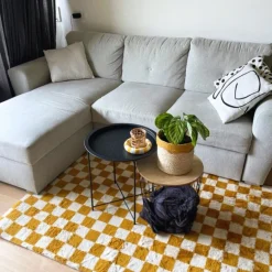 Vloerkleed checks - geel/wit - 120x180 cm