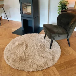 Vloerkleed fluffy rond - bruin - ø120 cm