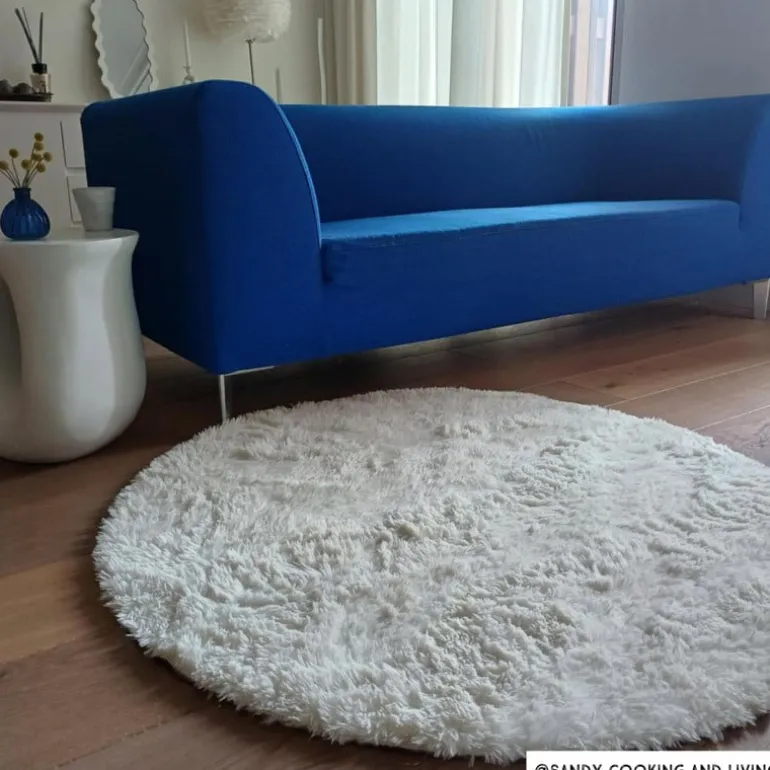 Vloerkleed fluffy rond - wit - ø120 cm