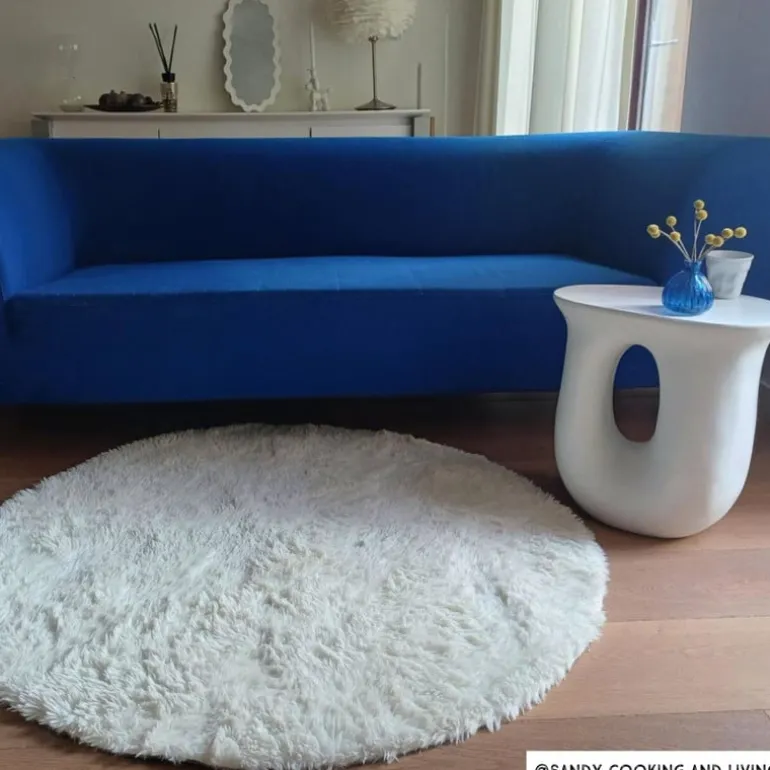 Vloerkleed fluffy rond - wit - ø120 cm