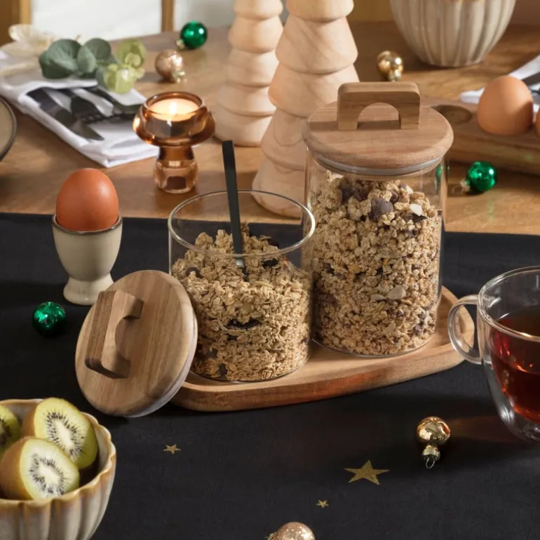 Voorraadpot met acacia deksel - ø10x19 cm