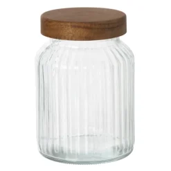 Voorraadpot ribbel met acacia deksel - ø11x16 cm