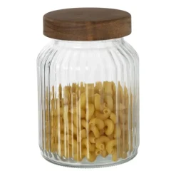 Voorraadpot ribbel met acacia deksel - ø11x16 cm