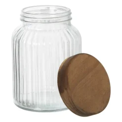 Voorraadpot ribbel met acacia deksel - ø11x16 cm