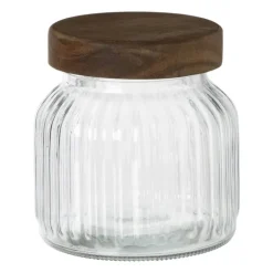 Voorraadpot ribbel met acacia deksel - ø11x12 cm