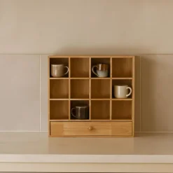 Wandkastje voor mokken met lade - bruin - 53x50x10 cm