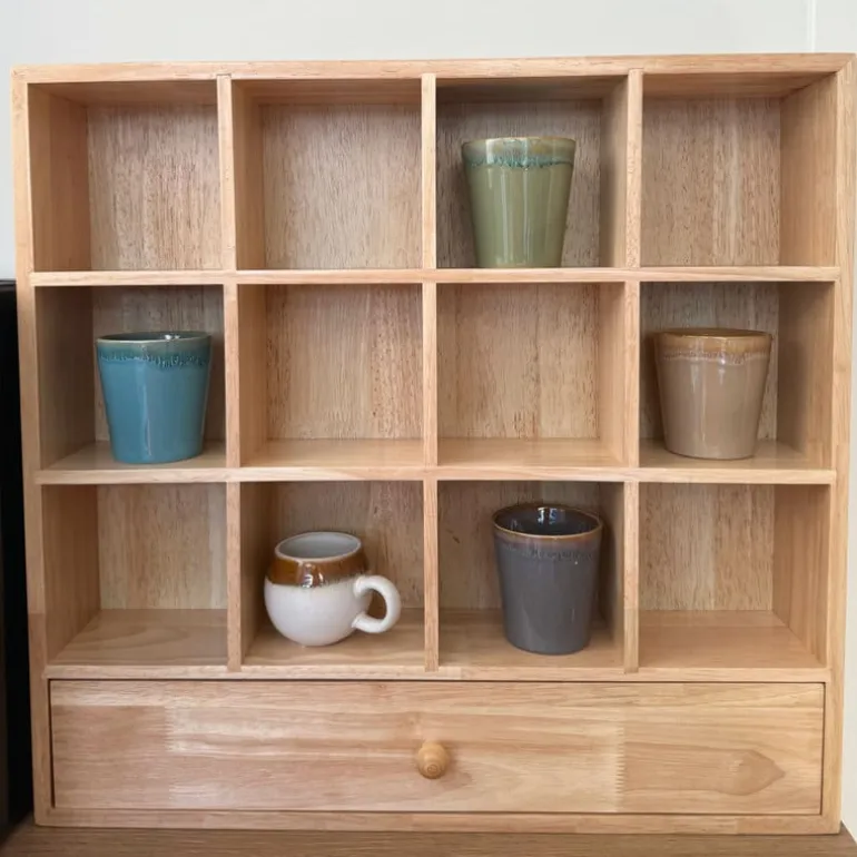 Wandkastje voor mokken met lade - bruin - 53x50x10 cm