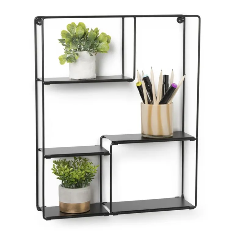 Wandrek met vakken Quin - zwart - 50x40x11.5 cm