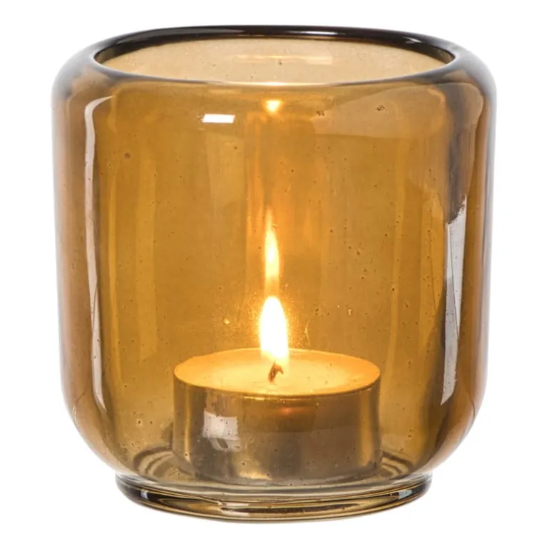 Waxinelichthouder - okergeel - ø8.3x8.3 cm
