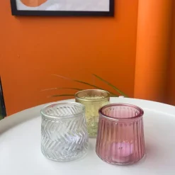 Waxinelichthouder geel - glas - ø8.3x7.3 cm