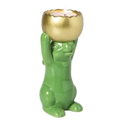 Waxinelichthouder haas - groen/goudkleurig - 8.5x13x6.5 cm