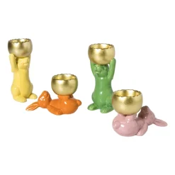 Waxinelichthouder haas - geel/goudkleurig - 8.5x13x6.5 cm