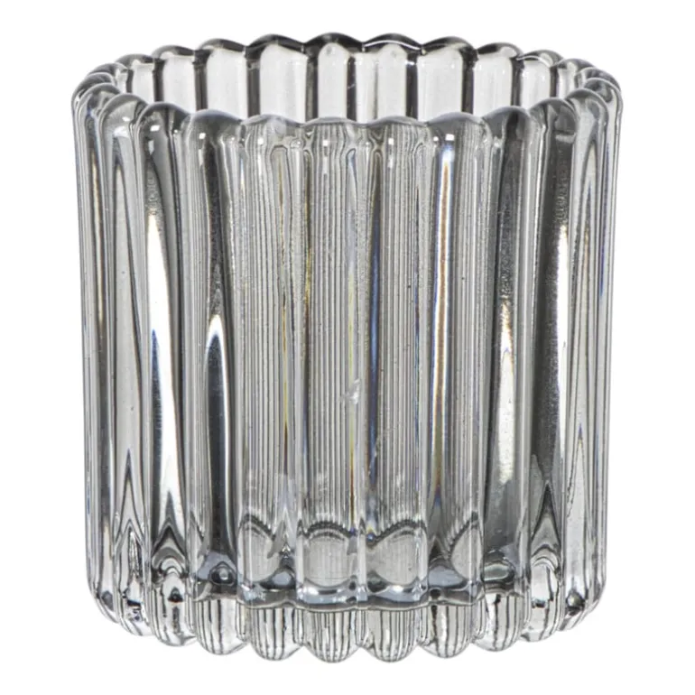 Waxinelichthouder ribbel klein - grijs - ø7.6x7.4 cm