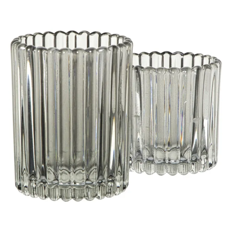 Waxinelichthouder ribbel klein - grijs - ø7.6x7.4 cm