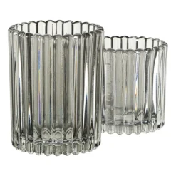 Waxinelichthouder ribbel groot - grijs - ø7.8x10 cm