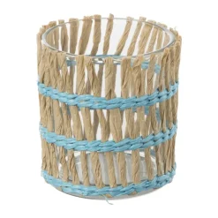 Waxinelichthouder riet - blauw - ø8x9 cm