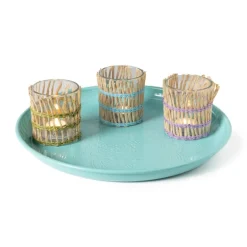 Waxinelichthouder riet - blauw - ø8x9 cm