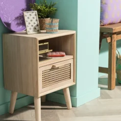 Waxinelichthouder riet - blauw - ø8x9 cm