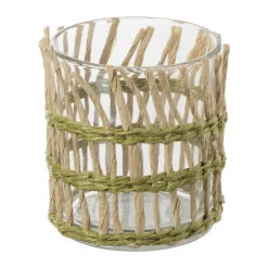 Waxinelichthouder riet - groen - ø8x9 cm