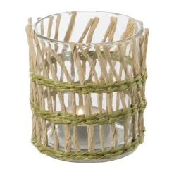 Waxinelichthouder riet - groen - ø8x9 cm