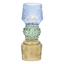 Waxinelichthouder stapel - blauw - ø8x20 cm