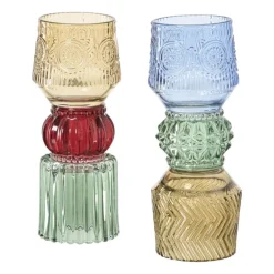 Waxinelichthouder stapel - blauw - ø8x20 cm