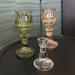 Waxinelichthouder tulp Ilona - groen - ø7.8x14 cm