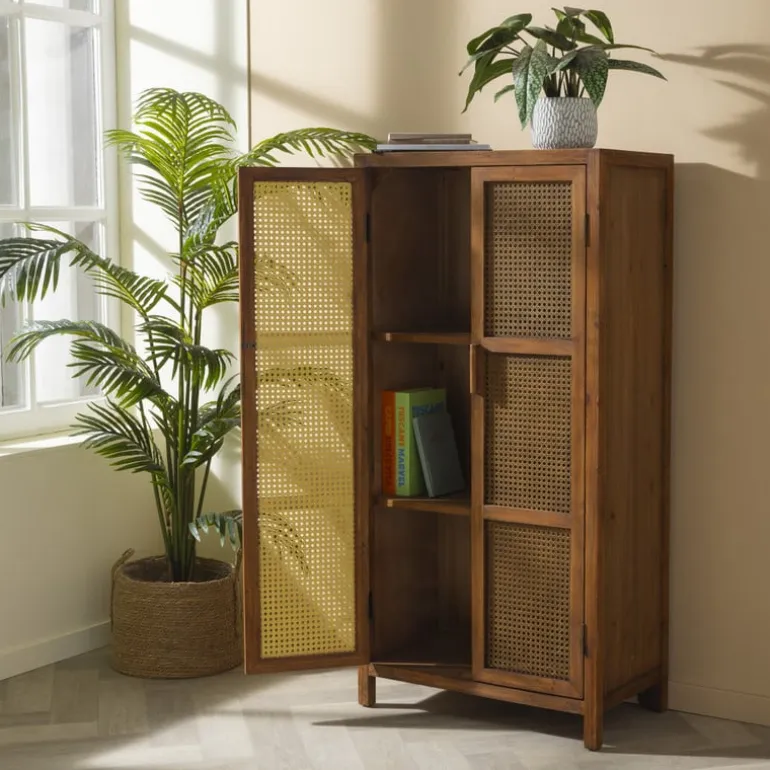 Webbing kast Bandung hoog - bruin - 140x70x40 cm