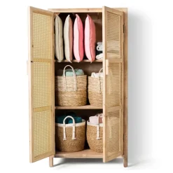 Webbing kast Bandung hoog - naturel - 140x70x40 cm