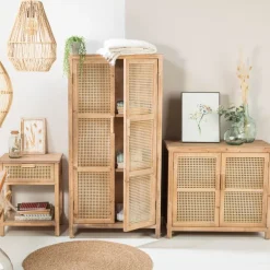 Webbing nachtkastje Bandung - naturel - 48x36x60.5 cm