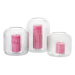 Windlicht ribbel klein - grijs - ø17.7x15.3 cm