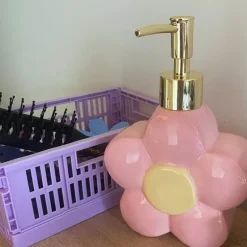 Zeeppompje bloem - roze/geel - 18.5x12.8x5.5 cm